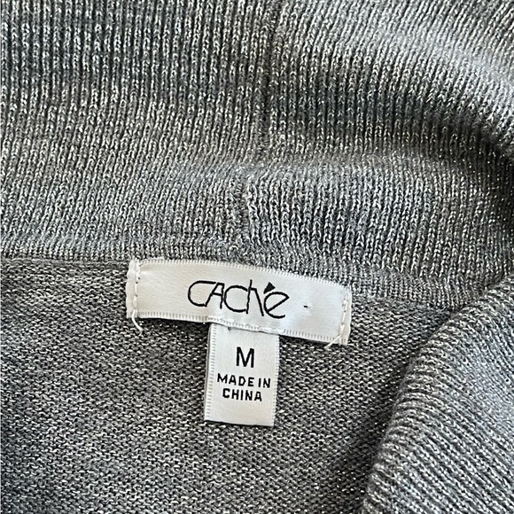 Cache’ Gray Silver Metallic Cardigan Sweater Sz M High Low Hemline Shimmer - Picture 11 of 14